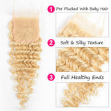 613 Blonde Deep Wave 5x5 Closure with 3 PCS Brazilian Remy Hair Bundles