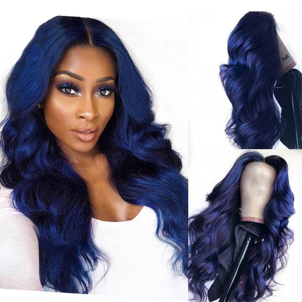 Classic Dark Blue Body Wave Lace Front Wigs 100% Virgin Human Hair Wavy Wigs