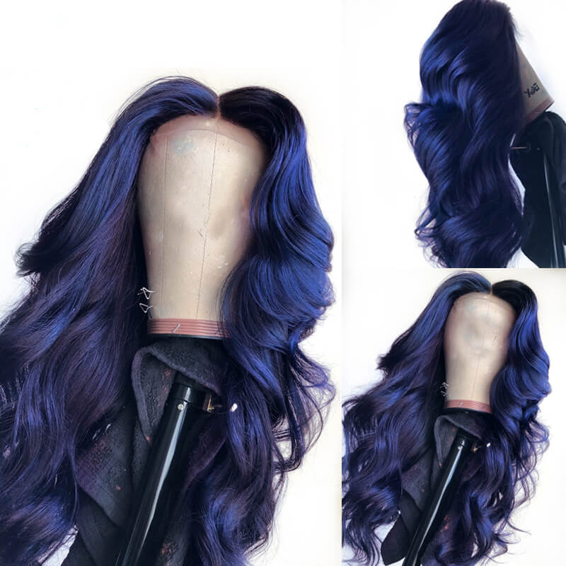Classic Dark Blue Body Wave Lace Front Wigs 100% Virgin Human Hair Wavy Wigs