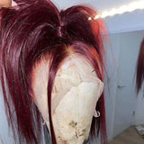 Long Silk Vibrant Burgundy Straight Virgin Hair 99J Lace Front Wigs