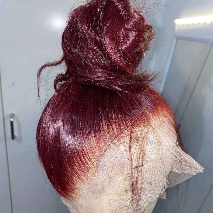 Long Silk Vibrant Burgundy Straight Virgin Hair 99J Lace Front Wigs