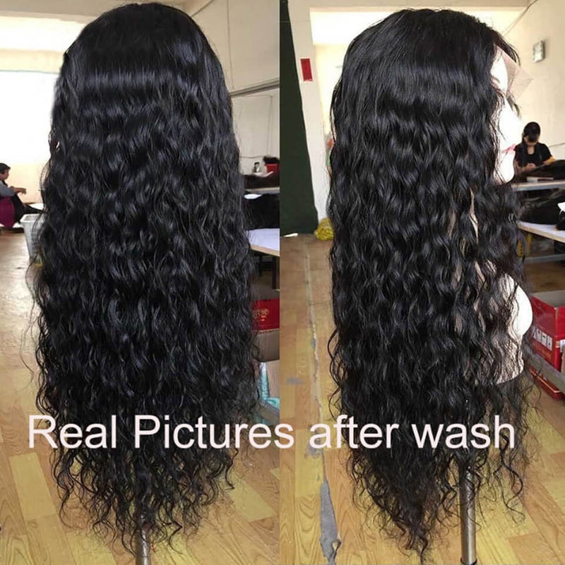 30inch Deep Wave Virgin Hair Transparent Lace Front Long Human Hair Wigs