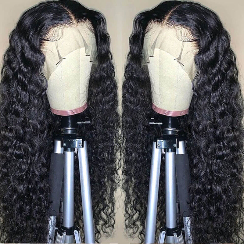 30inch Deep Wave Virgin Hair Transparent Lace Front Long Human Hair Wigs