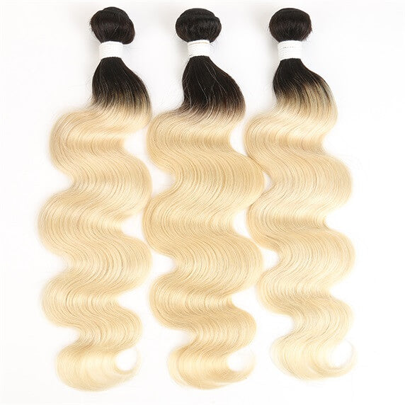 Ombre 1B/613 Blonde Body Wave 4x4 Closure with 3 PCS Top Quality Bundles