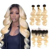 Ombre 1B/613 Blonde Body Wave 13x4 Lace Frontal with 3 PCS Top Quality Bundles