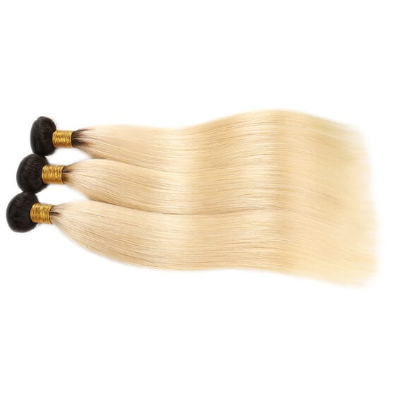 Ombre 1B/613 Blonde Straight 13x4 Lace Frontal with 3 PCS Top Quality Bundles