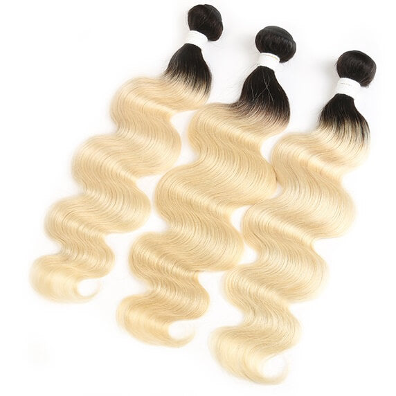 Ombre 1B/613 Blonde Body Wave 4x4 Closure with 3 PCS Top Quality Bundles