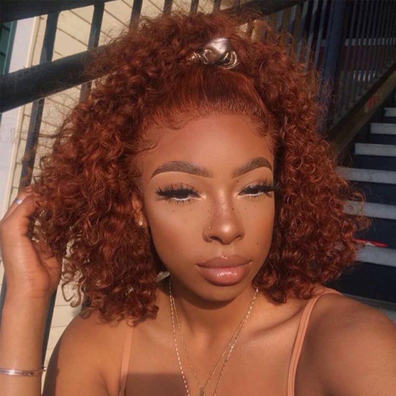 Ginger Curly Orange Lace Front Wigs 100% Virgin Human Hair Wigs with Baby Hair