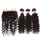 High Quality Deep Wave 13x4 Ear to Ear Lace Frontal with 3 PCS Brazilian Bundles