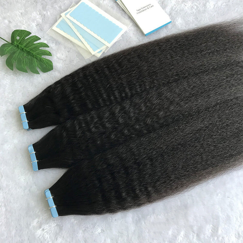 Cardinahair Kinky Straight Tape In Human Hair Extensions Skin Weft Hair Extensions