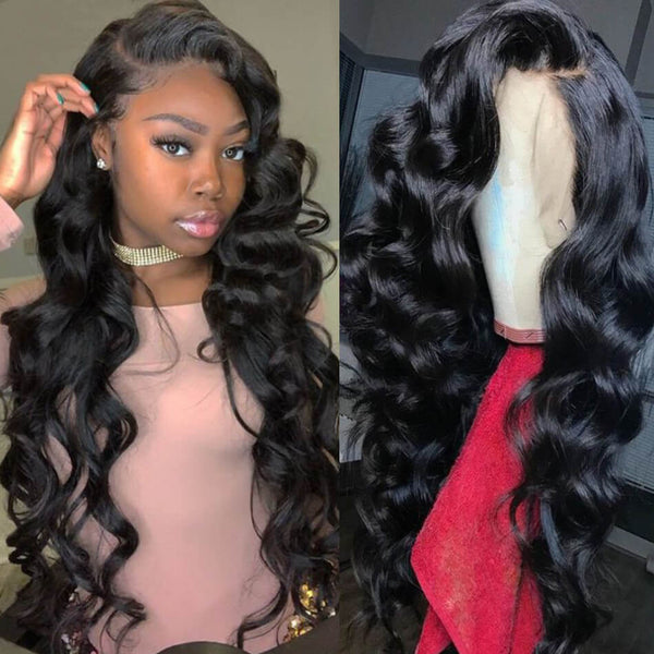 Long Loose Body Wave Virgin Human Hair Lace Front Wigs For Black Women