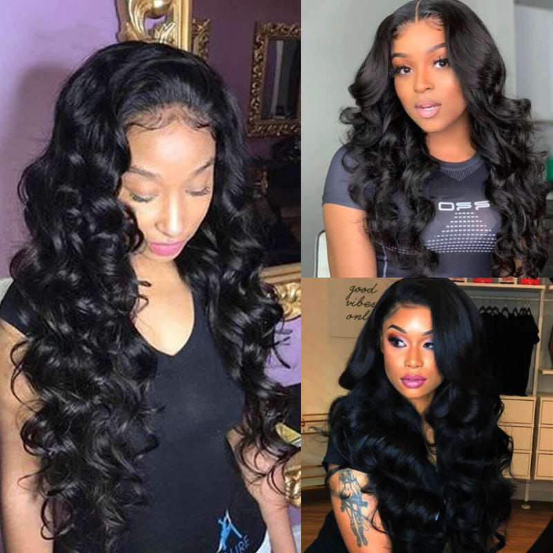 Long Loose Body Wave Virgin Human Hair Lace Front Wigs For Black Women