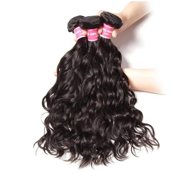 Natural Wave 3pcs Bundles with 4x4 Closure Remy Human Hair Weave with Closure