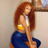 Ginger Curly Orange Lace Front Wigs 100% Virgin Human Hair Deep Curl Wigs