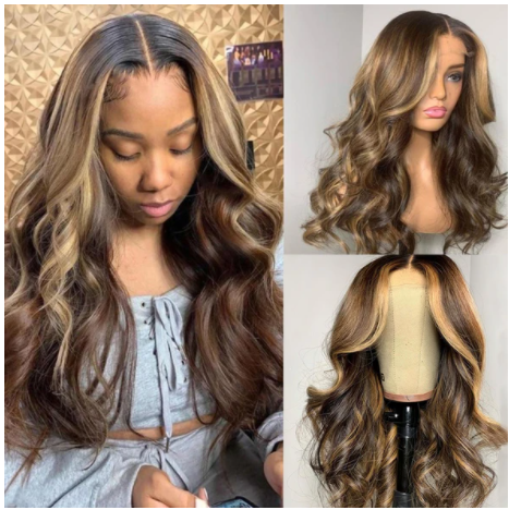Goddess-like Honey Highlights Brown Body Wave Lace Frontal Wig