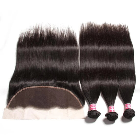 Straight 3pcs Bundles with 13x4 Frontal Remy Human Hair Weave with Frontal