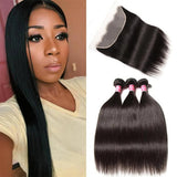 Straight 3pcs Bundles with 13x4 Frontal Remy Human Hair Weave with Frontal