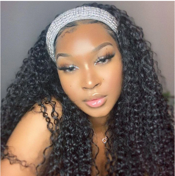 Affordable&Beginner Friendly! Natural Black Romantic Wave Curly Headband Wig