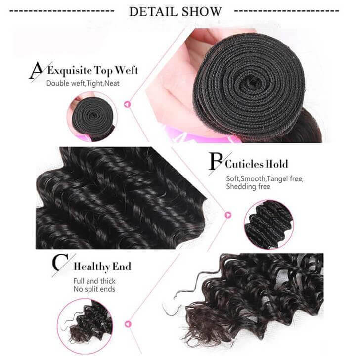 Brazilian 3pcs Bundles Deep Wave Weave Virgin Hair Extension 3 Bundle Deals