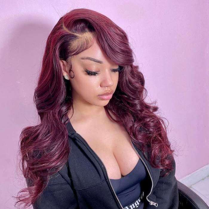 Vibrant Burgundy Body Wave Lace Front Wigs 100% Virgin Human Hair 99J Wigs