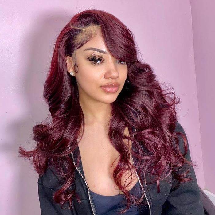 Vibrant Burgundy Body Wave Lace Front Wigs 100% Virgin Human Hair 99J Wigs