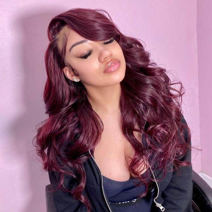 Vibrant Burgundy Body Wave Lace Front Wigs 100% Virgin Human Hair 99J Wigs