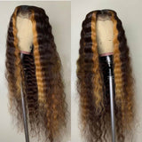 Highlight Wave 100% Virgin Human Hair Lace Front Curly Wigs with Baby Hair