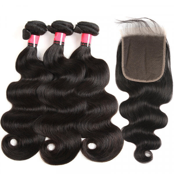 3pcs Body Wave Bundles with 5x5 Closure Remy Human Hair Weave with Closure