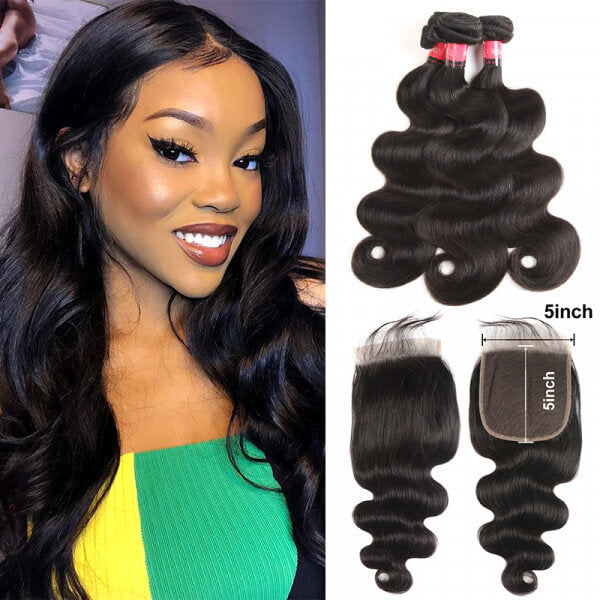 3pcs Body Wave Bundles with 5x5 Closure Remy Human Hair Weave with Closure
