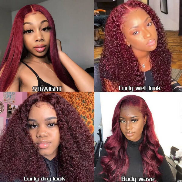 Straight/Curly/Body Wave Burgundy Virgin Hair 180% Density Lace Front Wigs