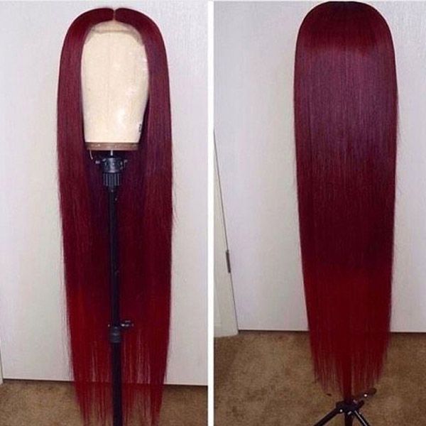 99J Long Silk Straight Virgin Hair 180% Density Burgundy Lace Front Wigs