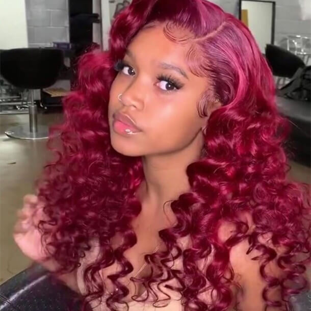 Vibrant Burgundy Red Wave Lace Front Wigs 100% Virgin Human Hair 99J Wigs