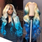 Ombre Blonde&Blue Body Wave Lace Front Wigs 100% Virgin Human Hair