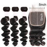 Brazilian Remy Hair Loose Wave 5x5 Closure with 3 PCS Top Quality Bundles