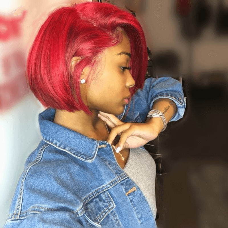 Red Straight Bob Lace Front Wigs 100% Virgin Human Hair For Black Women