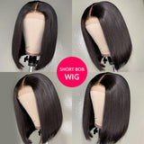 Silk Straight Bob Transparent Lace Front Wigs 100% Virgin Human Hair