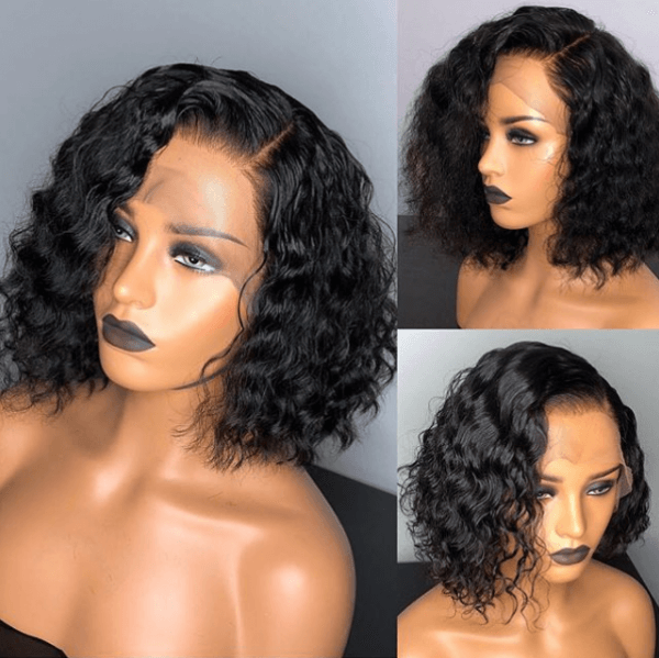 Curly Bob Virgin Human Hair 200% Density Transparent Lace Front Wigs