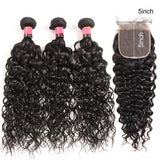 Water Wave Brazilian Remy Hair 5x5 Closure with 3 PCS Top Quality Bundles