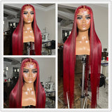 Long Straight Red Lace Front Wigs 12A Virgin Human Hair Burgundy Wigs