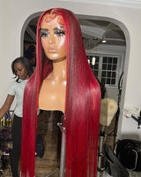 Long Straight Red Lace Front Wigs 12A Virgin Human Hair Burgundy Wigs
