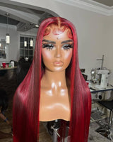 Long Straight Red Lace Front Wigs 12A Virgin Human Hair Burgundy Wigs