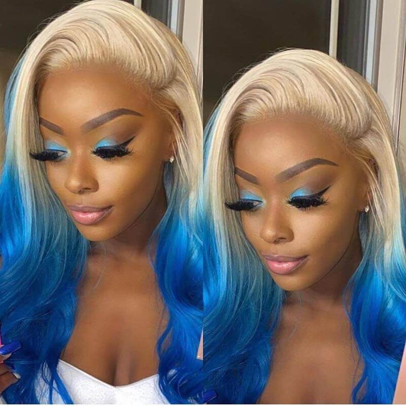 Ombre Blonde&Blue Body Wave Lace Front Wigs 100% Virgin Human Hair